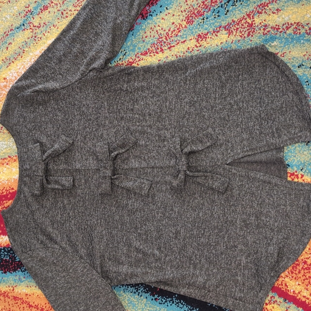Blu Pepper Charcoal Heather Bow Back Blouse Top 2X